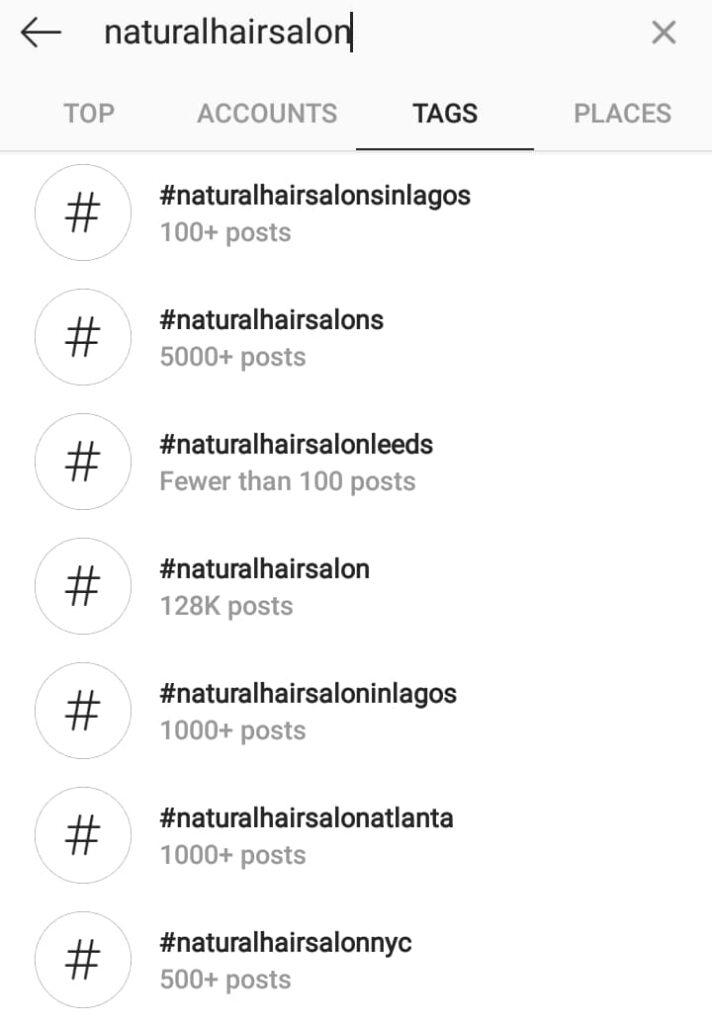 instagram natural hair salon hashtags