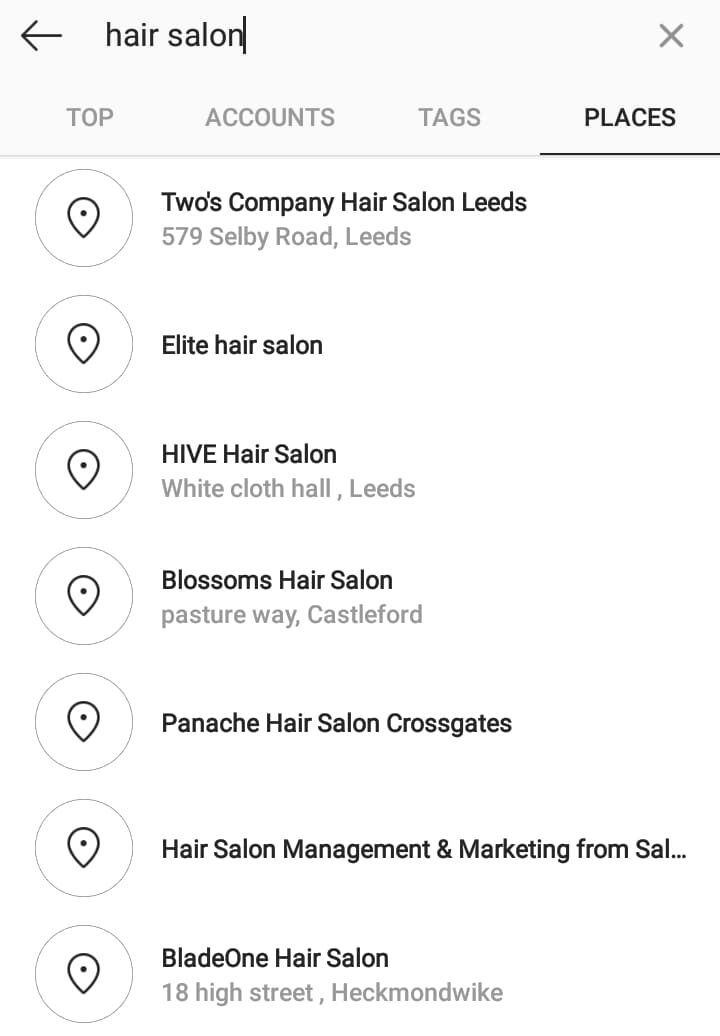 instagram search for hair salons
