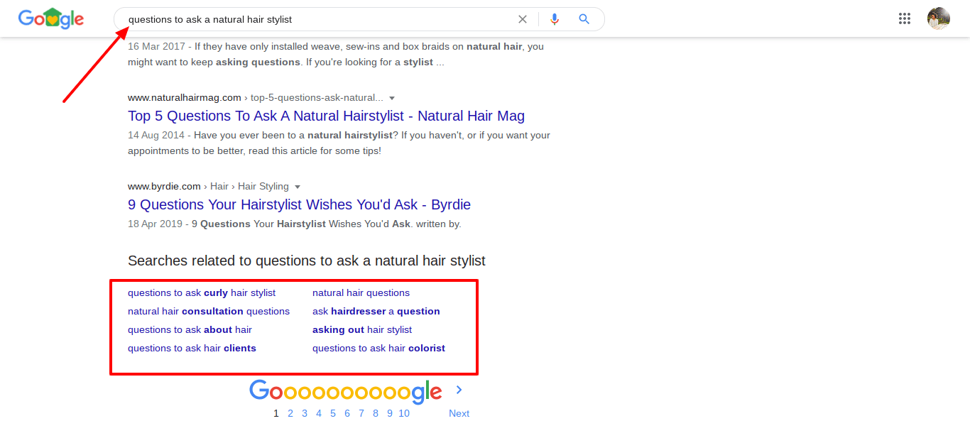 hair related keywords to find hairstylists using google search