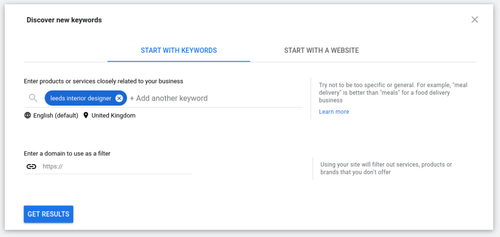 insert keyword into google keyword planner